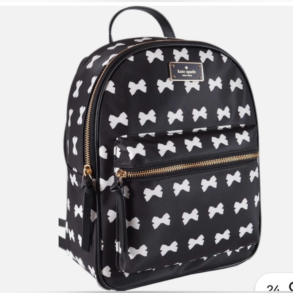 🆕 Kate Spade NWOT Wilson Road Bradley Bow Pattern Backpack, Black and White, Sm